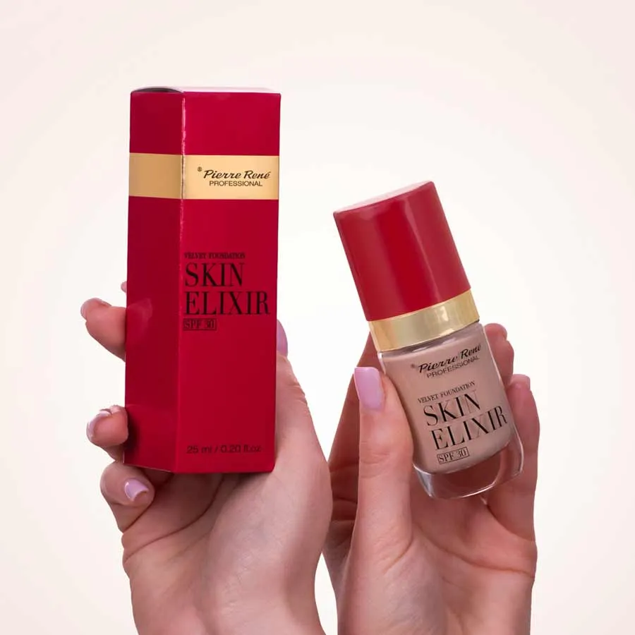 imagen base maquillaje skin elixir spf30 pierre rene modelo manos